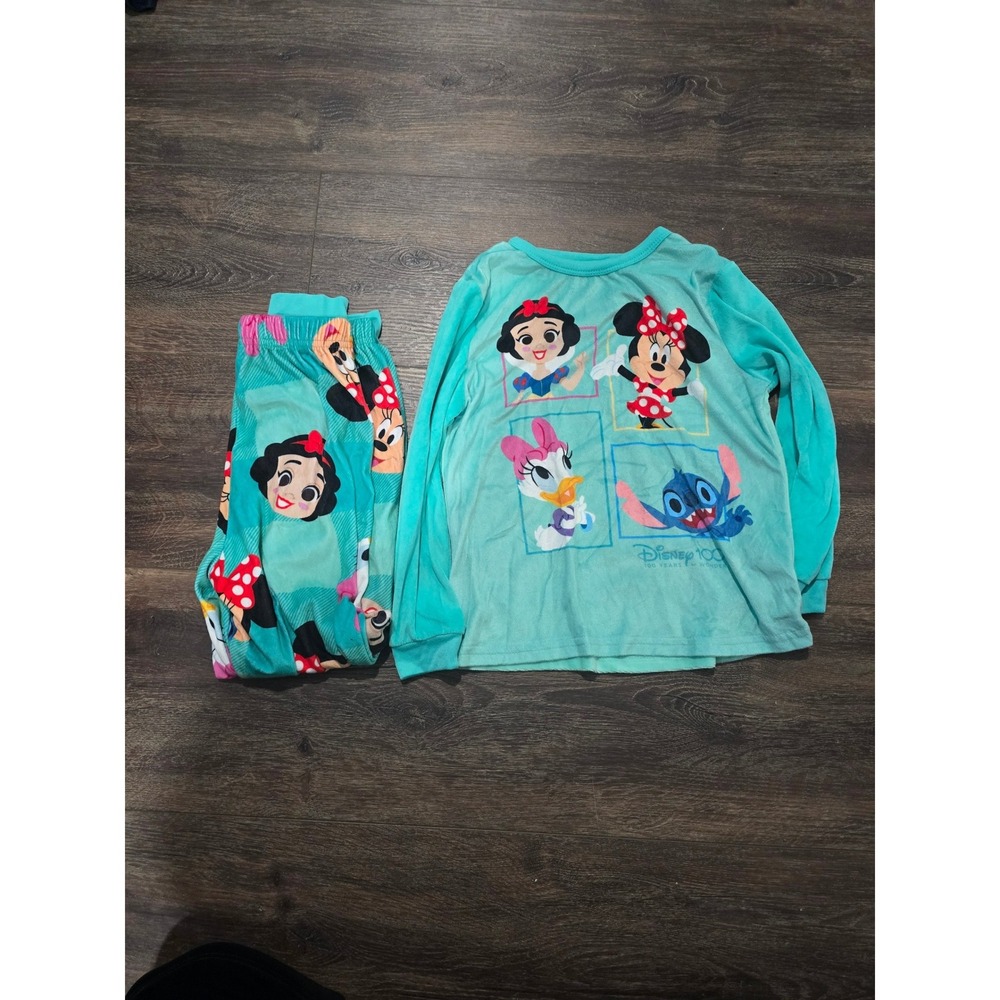 Disney 100 Girls Pajama Set Teal Snow White Minnie Daisy Stitch Size M 8